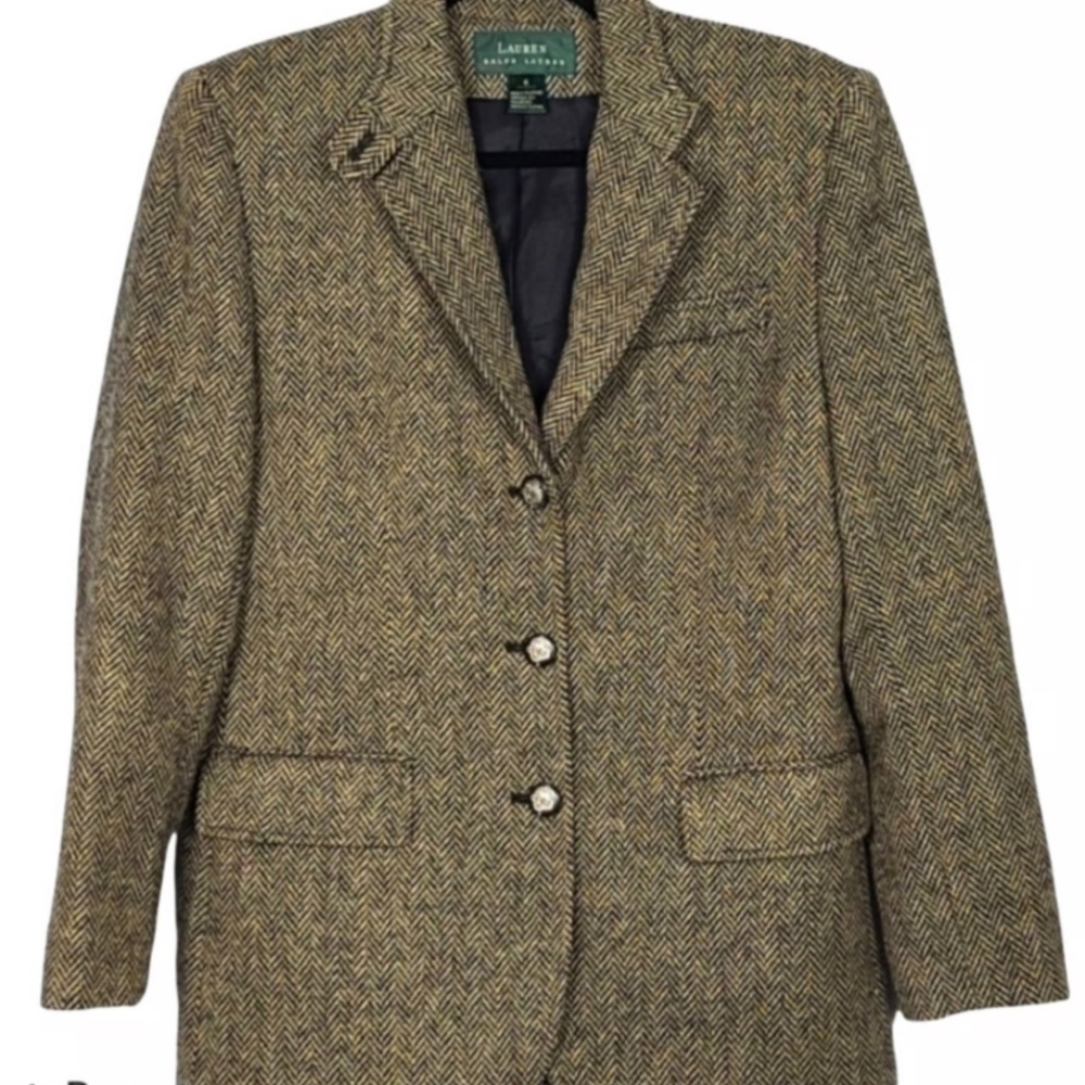 Lauren Ralph Lauren, Brown & Green Herringbone Blazer, Size 14